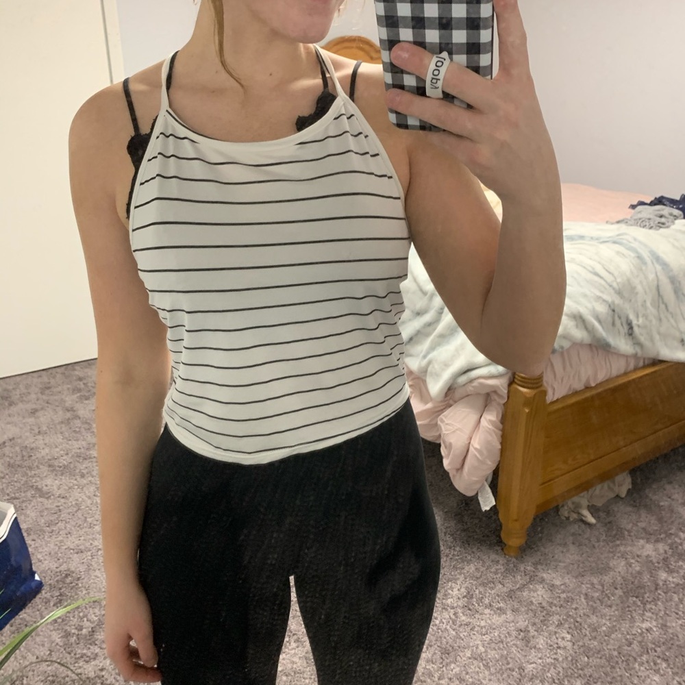 White and black stripped tank